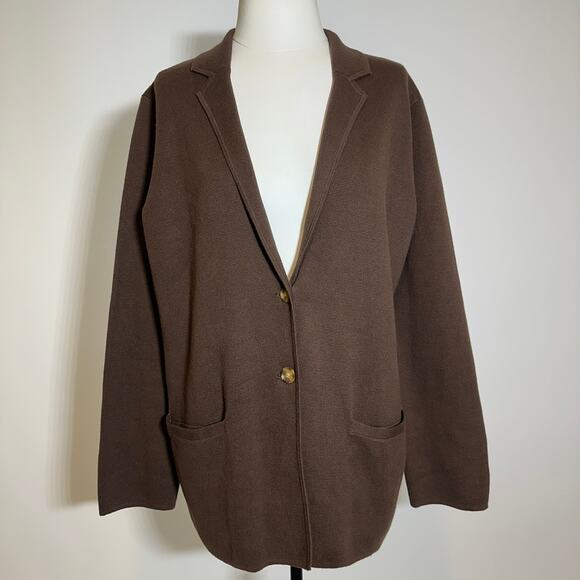 Lands End Brown Cotton Knit Button Front Blazer Sweater Cardigan Womens Medium M - Picture 1 of 11